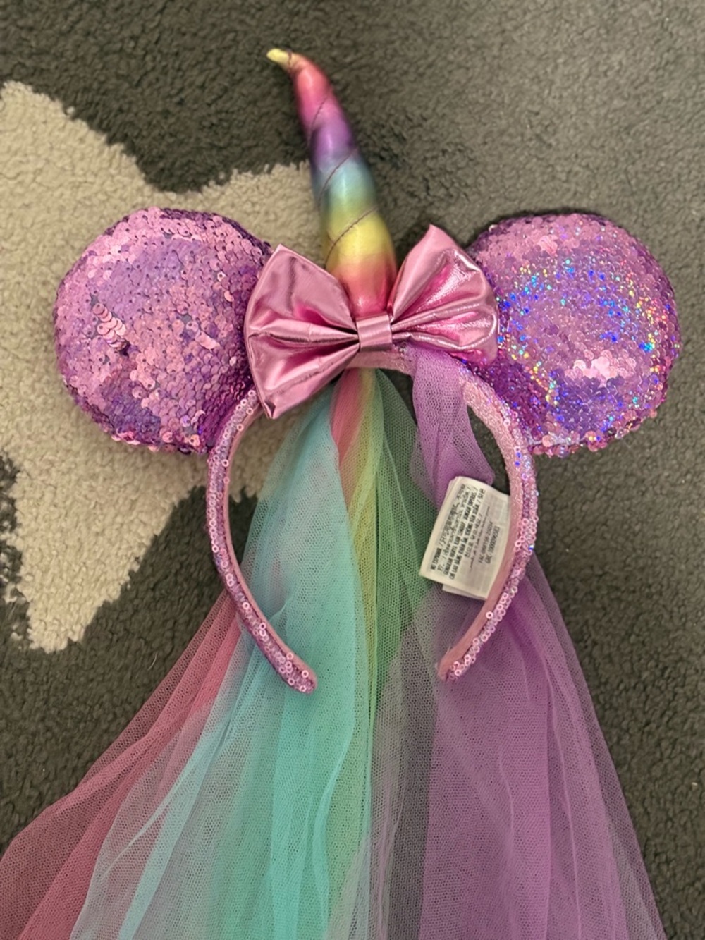 Disney Parks Unicorn Minnie Ears Rainbow Veil Sequin Headband Purple - Picture 2 of 6
